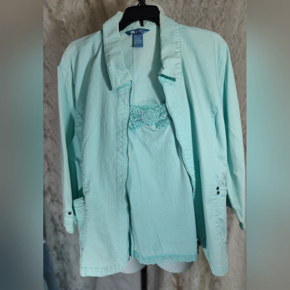 Koret Light Aqua Blue Zip Jackt And Lace Camisole Jacket